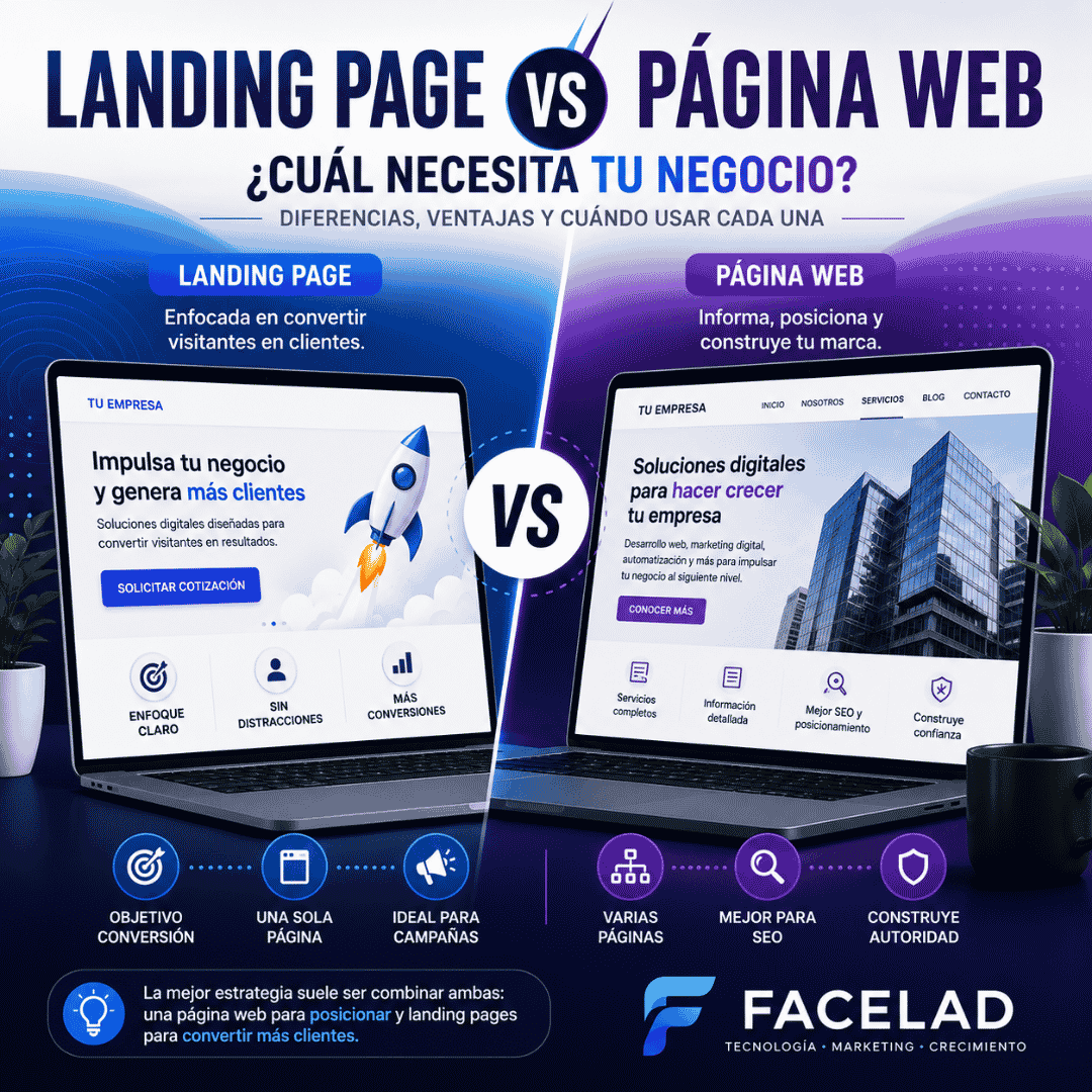 Home - FACELAD Company 38 landing page vs página web